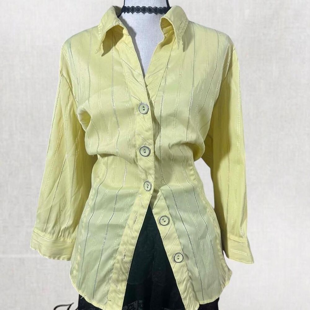 Vibrant Essentials Yellow Long Sleeve Button Up With Contrast Detail